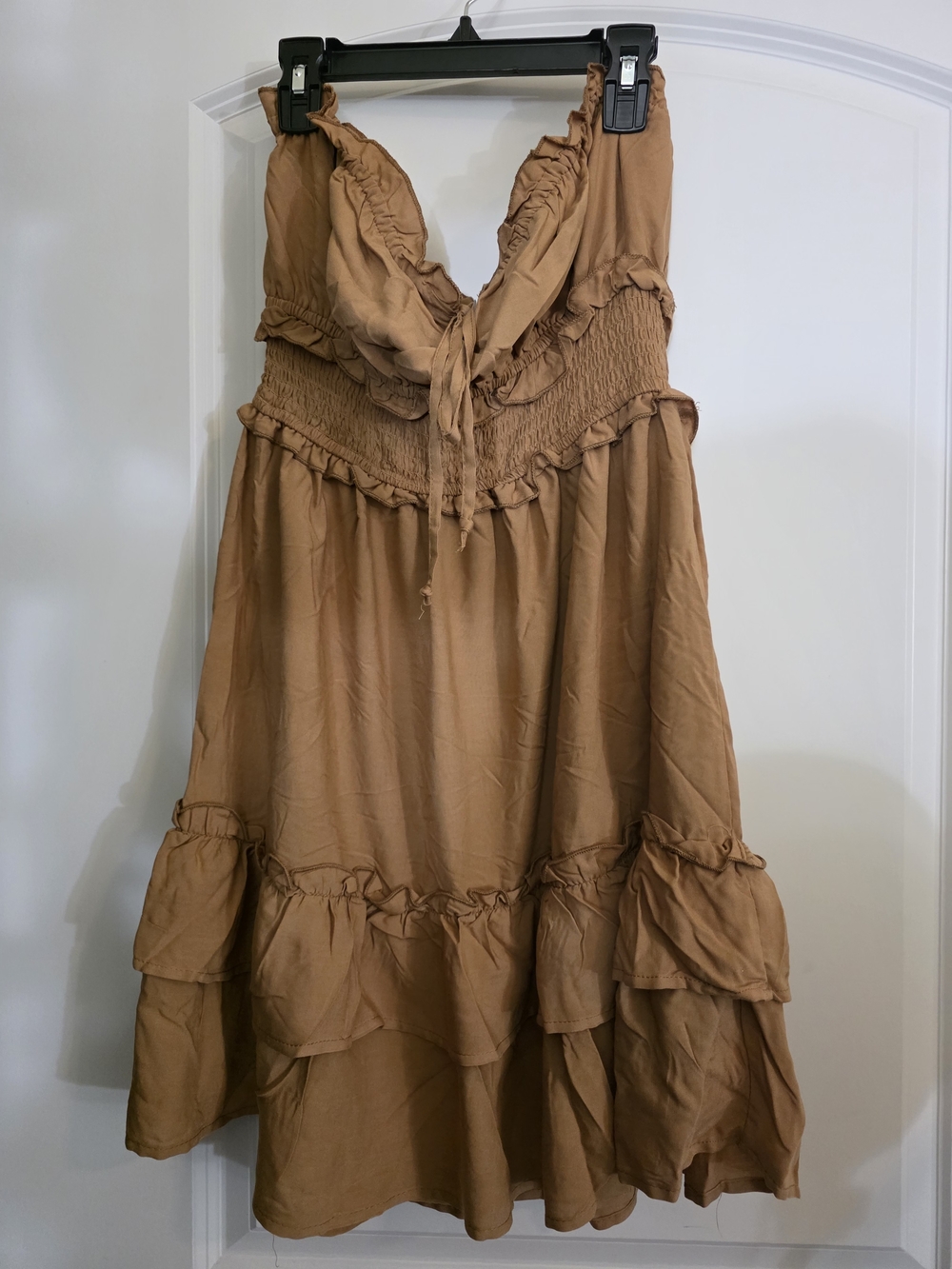Forever 21 Strapless Ruffle Boho Dress in Camel Brown